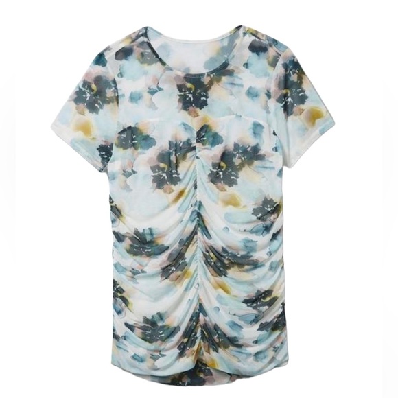 NWT Torrid Floral Stretch Mesh Crew Neck Ruched Top - Picture 2 of 4